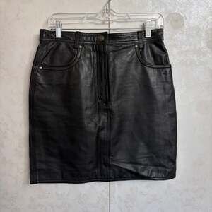 VTG 1996 Harley Davidson Black Leather Short Mini Skirt Lined 90's Biker LW